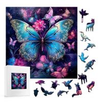 Klasické drevené puzzle - Tyrkysový motýľ, A5