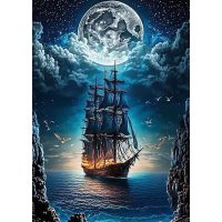 Diamantové maľovanie s diamantmi v tvare štvorca - Nočná loď, 50 x 70