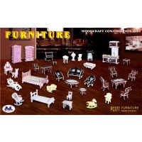 WOODEN TOY WCK 3D puzzle - Mini nábytok, farebný