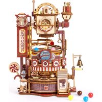 ROBOTIME Roker 3D drevené puzzle - Guličková dráha, Továreň na čokoládu s LED svetlami, 420 dielikov