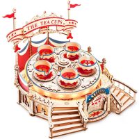 ROBOTIME Roker Svietiace 3D drevené puzzle - Hracia skrinka vírivý tanec čajových šálok, 280 dielikov