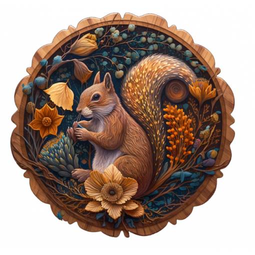 Foto - Okrúhle drevené puzzle - Veverička, A4