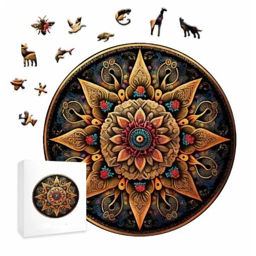 Foto - Okrúhle drevené puzzle - Farebný kvet, A4