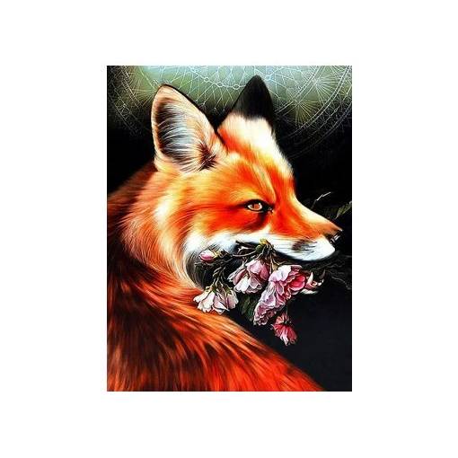 Foto - Diamantové maľovanie - Líška s kvetinami, 30 x 40