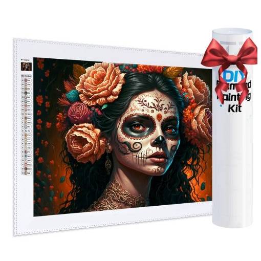 Foto - Diamantové maľovanie s guľatými diamantmi - Halloween kvetinová dáma, 35 x 50