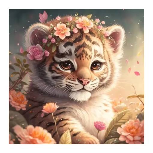 Foto - Diamantové maľovanie s okrúhlymi diamantmi - Malý tigrík, 30 x 30