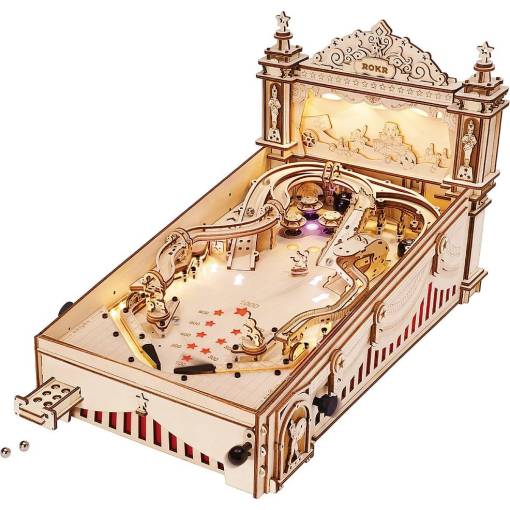Foto - ROBOTIME Roker Svietiace 3D drevené puzzle - Hrací automat Pinball, 482 dielikov