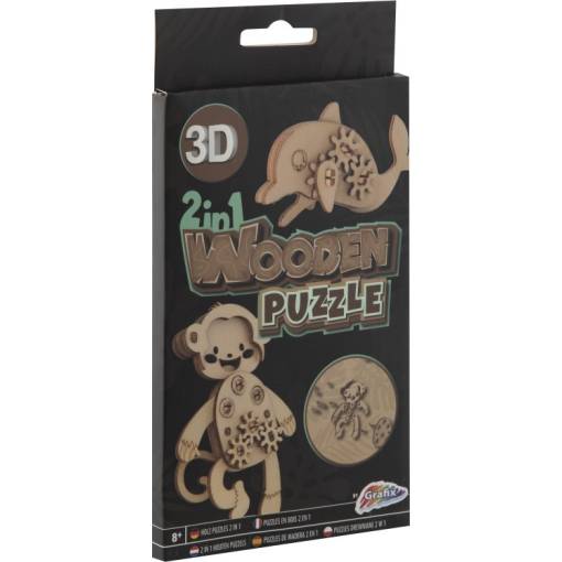 Foto - GRAFIX Drevené 3D puzzle 2v1 - Opice a delfín