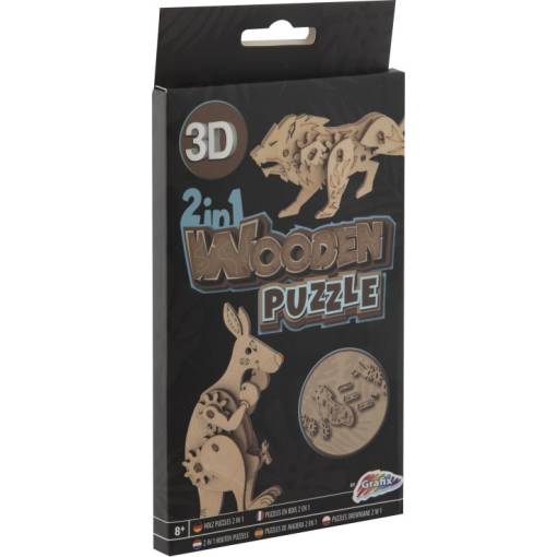 Foto - GRAFIX Drevené 3D puzzle 2v1 - Kengura a lev