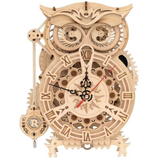 Foto - ROBOTIME Roker 3D drevené puzzle - Stolové hodiny s časovačom Sova, 161 dielikov