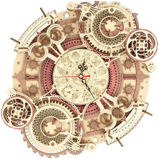 Foto - ROBOTIME Roker 3D drevené puzzle - Nástenné hodiny Zodiac, 168 dielikov