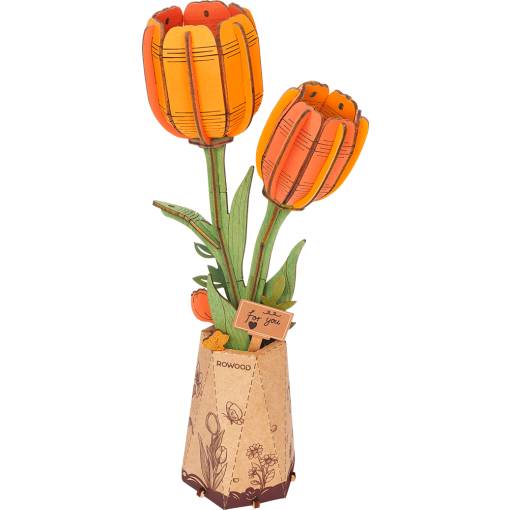 Foto - ROBOTIME Rowood 3D drevené puzzle - Oranžové tulipány, 76 dielikov